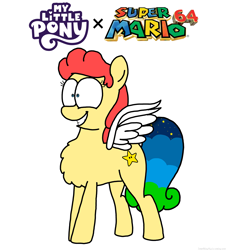 Size: 3023x3351 | Tagged: safe, artist:professorventurer, oc, oc only, oc:power star, pegasus, crossover, rule 85, simple background, smiling, solo, spread wings, super mario 64, white background, wings