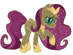 Size: 673x500 | Tagged: safe, artist:qjosh, gameloft, fluttershy, pegasus, pony, g4, clothes, crown, darkened coat, darkened hair, female, gameloft interpretation, jewelry, mare, nightmare fluttershy, nightmarified, peytral, regalia, shoes, simple background, slit pupils, solo, starry hair, tiara, transformation, transformation sequence, white background