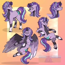 Size: 2500x2500 | Tagged: safe, artist:slapearl, starlight glimmer, alicorn, pony, unicorn, g4, alicornified, alternate hairstyle, female, flying, grin, horn, mare, markings, race swap, redesign, smiling, solo, starlicorn, unshorn fetlocks