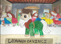 Size: 1024x745 | Tagged: safe, artist:merrittwilson, oc, oc only, human, pony, human and pony, leonardo da vinci, solo, the last supper, traditional art