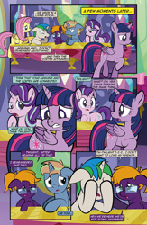 Size: 1920x2948 | Tagged: safe, artist:alexdti, fluttershy, starlight glimmer, twilight sparkle, oc, oc:brainstorm (alexdti), oc:purple creativity, oc:star logic, alicorn, pegasus, pony, unicorn, comic:quest for friendship retold, g4, horn, male, stallion, twilight sparkle (alicorn), twilight's castle