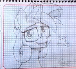 Size: 3388x3083 | Tagged: safe, artist:orange becrux, oc, oc only, oc:skycandy, alicorn, bust, cute, ear piercing, earring, eyelashes, female, graph paper, horn, jewelry, mare, piercing, portrait, smiling, solo, traditional art