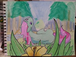 Size: 2048x1536 | Tagged: safe, artist:edgarkingmaker, oc, oc:cherrystripe, pony, unicorn, female, horn, nature, solo, traditional art, watercolor painting