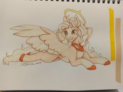 Size: 1280x961 | Tagged: safe, artist:jjsh, oc, oc only, pegasus, pony, female, mare, marker drawing, nimbus, sketchbook, solo, spread wings, tail, traditional art, wings