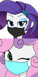 Size: 1170x2340 | Tagged: safe, artist:diilaycc, editor:brokenadam, rarity, sweetie belle, human, equestria girls, g4, coronavirus, covid-19, duo, duo female, face mask, female, mask, siblings, sisters