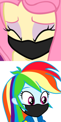 Size: 1170x2340 | Tagged: safe, artist:laszlvfx, editor:brokenadam, fluttershy, rainbow dash, human, equestria girls, g4, coronavirus, covid-19, duo, duo female, eyes closed, face mask, female, lesbian, mask, ship:flutterdash, shipping