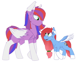 Size: 3345x2710 | Tagged: safe, artist:al solae, oc, oc only, oc:aleatoric melody, oc:chromatic melody, pegasus, brother and sister, duo, duo male and female, eye clipping through hair, female, filly, foal, male, pegasus oc, siblings, simple background, size difference, stallion, transparent background