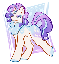 Size: 6063x6512 | Tagged: safe, artist:pewiowl, rarity, oc, pony, unicorn, art, chest fluff, digital art, horn, passepartout, redesign, signature