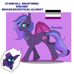 Size: 3997x3997 | Tagged: safe, artist:cookie-ruby, mare do well, oc, oc only, oc:starfall nightwing, bat pony, pony, g4, asexual pride flag, bat pony oc, butt, concave belly, fangs, jewelry, necklace, passepartout, plot, ponysona, pride, pride flag, solo