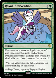 Size: 375x523 | Tagged: safe, artist:kate sherron, edit, idw, zipp storm, pegasus, g5, my little pony: the storm of zephyr heights, the storm of zephyr heights #2, ccg, magic the gathering, trading card, trading card edit, trading card game, zephyr heights