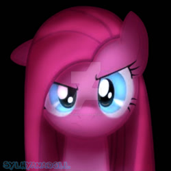 Size: 894x894 | Tagged: safe, artist:sylhyanadoll, pinkie pie, earth pony, pony, black background, deviantart watermark, obtrusive watermark, pinkamena diane pie, simple background, solo, watermark