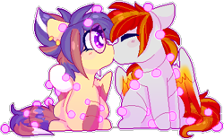 Size: 400x250 | Tagged: safe, artist:amiicommissions, oc, oc only, oc:cookie, oc:heartfire, pegasus, pony, digital art, duo, female, kissing, male, mare, pixel art, simple background, stallion, transparent background