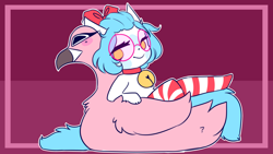 Size: 1920x1080 | Tagged: safe, artist:amiicommissions, oc, oc only, oc:lilly, bird, flamingo, pony, bell, bell collar, clothes, collar, female, glasses, mare, socks, solo