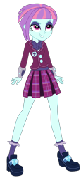 Size: 1900x4143 | Tagged: safe, artist:gmaplay, sunny flare, human, equestria girls, g4, my little pony equestria girls: friendship games, bowtie, clothes, crossed arms, crystal prep academy, crystal prep academy uniform, crystal prep shadowbolts, eyebrows, eyeshadow, female, high res, makeup, pleated skirt, raised eyebrow, school uniform, shadow, simple background, skirt, smiling, smirk, solo, transparent background, vector