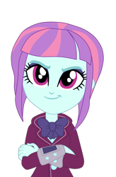 Size: 1828x2780 | Tagged: safe, artist:gmaplay, sunny flare, human, equestria girls, g4, my little pony equestria girls: friendship games, bowtie, clothes, crossed arms, crystal prep academy, crystal prep academy uniform, crystal prep shadowbolts, eyebrows, eyeshadow, female, high res, makeup, pleated skirt, raised eyebrow, school uniform, shadow, simple background, skirt, smiling, smirk, solo, transparent background, vector