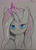 Size: 1624x2269 | Tagged: safe, artist:edgarkingmaker, oc, oc only, oc:cherrystripe, unicorn, blue eyes, colored pencil drawing, female, horn, lidded eyes, limited palette, looking at you, magic, magic aura, mare, not pinkamena, solo, traditional art