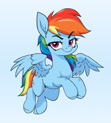 Size: 1625x1800 | Tagged: safe, artist:aquaticvibes, rainbow dash, pegasus, pony, g4, faic, female, flying, looking at you, mare, simple background, smiling, smiling at you, smirk, smug, smugdash, solo, white background