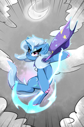 Size: 2000x3000 | Tagged: safe, artist:jubyskylines, trixie, pony, unicorn, g4, female, horn, mare, moon, outdoors, scythe, solo