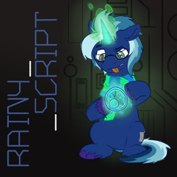 Size: 1920x1920 | Tagged: safe, artist:_butterscotch, oc, oc only, oc:rainy script, pony, unicorn, glasses, glowing, glowing horn, horn, magic, male, solo, unicorn oc, unshorn fetlocks