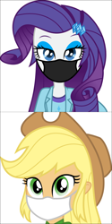 Size: 1170x2340 | Tagged: safe, artist:limedazzle, editor:brokenadam, applejack, rarity, equestria girls, g4, coronavirus, covid-19, duo, duo female, eyeshadow edit, face mask, female, lesbian, mask, ship:rarijack, shipping