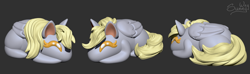 Size: 2000x591 | Tagged: safe, artist:sunny way, derpy hooves, pegasus, pony, g4, 3d, 3d render, advertisement, art, artwork, blender, digital art, female, feral, food, little buns, mare, missing cutie mark, muffin, signature, smiling, solo, zbrush