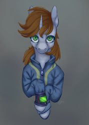 Size: 2122x2976 | Tagged: safe, oc, oc only, oc:littlepip, unicorn, fallout equestria, female, horn, pipbuck, simple background