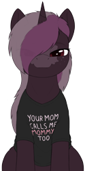 Size: 2072x4130 | Tagged: safe, artist:zippysqrl, oc, oc only, oc:luxuria purpura, pony, unicorn, clothes, coat markings, dappled, eye clipping through hair, female, freckles, horn, lidded eyes, looking at you, mare, mommy kink, shirt, simple background, smiling, smiling at you, smug, solo, transparent background, unicorn oc