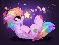 Size: 4499x3408 | Tagged: safe, artist:empress-twilight, oc, oc only, oc:daisy, alicorn, pony, alicorn oc, commission, ear fluff, eyebrows, eyebrows visible through hair, female, glasses, horn, leg fluff, looking at something, lying down, mare, on back, profile, side view, solo, sparkles, tail, wings, ych result