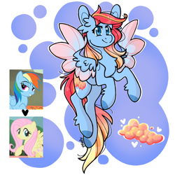 Size: 1200x1200 | Tagged: safe, artist:petaltheartist, fluttershy, rainbow dash, oc, oc:morning glory, pegasus, pony, g4, female, magical lesbian spawn, mare, offspring, parent:fluttershy, parent:rainbow dash, parents:flutterdash