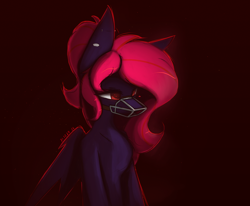 Size: 2112x1738 | Tagged: safe, artist:lu.de, oc, oc only, oc:wake-up call, pegasus, commission, female, gag, mare, muzzle gag, red eyes, red mane