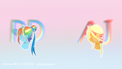 Size: 750x422 | Tagged: safe, artist:greenqingmu, applejack, rainbow dash, human, equestria girls, g4, duo, duo female, female, gradient background