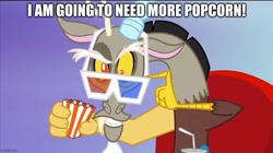 Size: 888x499 | Tagged: safe, edit, edited screencap, screencap, discord, draconequus, g4, my little pony: friendship is magic, princess twilight sparkle (episode), 3d glasses, caption, image macro, imgflip, looking at you, male, solo, text