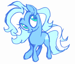 Size: 1379x1186 | Tagged: safe, artist:janegumball, part of a set, oc, oc only, oc:moraine terminus, earth pony, pony, blue coat, blue mane, blue tail, colored sketch, doodle, earth pony oc, eyelashes, female, female oc, green eyes, looking back, mare, mare oc, not trixie, oc redesign, ponyville ciderfest, ponyville ciderfest 2024, requested art, simple background, sketch, smiling, solo, standing, tail, three quarter view, two toned mane, two toned tail, white background