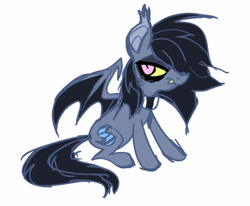 Size: 1495x1234 | Tagged: oc name needed, safe, artist:janegumball, part of a set, oc, oc only, bat pony, pony, bags under eyes, bat pony oc, black mane, black tail, colored pinnae, colored sclera, colored sketch, colored teeth, colored wings, doodle, ear tufts, emo hair, fangs, frown, gray coat, lidded eyes, looking back, narrowed eyes, no catchlights, oc redesign, pink eyes, ponyville ciderfest, ponyville ciderfest 2024, requested art, simple background, sitting, sketch, solo, spiky mane, spread wings, tail, two toned wings, white background, wings, yellow sclera, yellow teeth