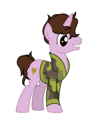 Size: 4375x5439 | Tagged: safe, artist:alicesponycorner, oc, dragon, pony, unicorn, g4, camouflage, clothes, horn, jacket, male, pink coat, ponified, ponysona, reference, show accurate, simple background, solo, stallion, stallion oc, transparent background, vector