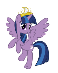 Size: 2024x2515 | Tagged: safe, artist:alicesponycorner, twilight sparkle, twilight twinkle, alicorn, pony, g3, g4, alicorn wings, alternate cutie mark, alternate eye color, alternate hair color, alternative universe, blue hair, blue mane, blue tail, crescent moon, crown, female, flying, jewelry, looking at you, mare, moon, old design, palette swap, purple coat, purple eyes, race swap, raised hoof, recolor, regalia, show accurate, show bible, simple background, smiling, smiling at you, solo, spread wings, straight hair, straight mane, straight tail, tail, transparent background, twilight sparkle (alicorn), what could have been, wings