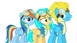 Size: 3985x2237 | Tagged: safe, artist:alicesponycorner, rainbow dash, oc, pegasus, pony, g4, my little pony: friendship is magic, wonderbolts academy, clothes, female, goggles, group, group photo, group shot, male, mare, pegasus oc, show accurate, simple background, stallion, transparent background, trio, uniform, vector, wonderbolt trainee uniform, wonderbolts, wonderbolts uniform