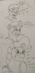 Size: 552x1133 | Tagged: safe, artist:jerryclaymouse, pinkie pie, earth pony, human, pony, g4, bust, glasses, human to pony, portrait, sketch, solo, traditional art, transformation, transformation sequence