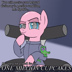 Size: 2048x2048 | Tagged: safe, artist:legendoflink, gummy, alligator, earth pony, pony, g4, bald, bust, dialogue, dr. evil, female, hoof on chin, implied twilight sparkle, mare, pinktober, pinktober 2024, talking to viewer