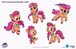 Size: 2083x1349 | Tagged: safe, artist:claudio naccari, boulder media, sunny starscout, earth pony, pony, g5, official, boulder media logo, concept art, cute, female, hasbro, hasbro logo, logo, mare, my little pony g5 2d show (boulder media), my little pony logo, simple background, slender, sunnybetes, text, thin, white background