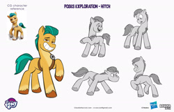 Size: 2083x1349 | Tagged: safe, artist:claudio naccari, artist:claudionaccari, boulder media, hitch trailblazer, earth pony, pony, g5, official, boulder media logo, concave belly, hasbro, hasbro logo, logo, male, my little pony g5 2d show (boulder media), my little pony logo, raised hoof, simple background, slender, stallion, text, thin, unshorn fetlocks, white background