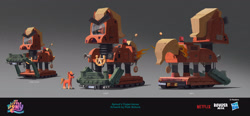 Size: 3840x1788 | Tagged: safe, artist:piotr bzdura, artist:piotrbzdura, boulder media, sprout cloverleaf, earth pony, pony, g5, my little pony: a new generation, official, boulder media logo, concept art, hasbro, hasbro logo, logo, machine, male, my little pony logo, my little pony: a new generation logo, netflix, netflix logo, solo, sprouticus maximus, stallion, war machine