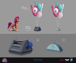 Size: 3840x3167 | Tagged: safe, artist:piotr bzdura, boulder media, sunny starscout, earth pony, pony, g5, my little pony: a new generation, official, balloon, boulder media logo, concept art, female, hasbro, hasbro logo, logo, mare, my little pony logo, my little pony: a new generation logo, netflix, netflix logo