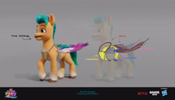 Size: 3840x2203 | Tagged: safe, artist:piotr bzdura, boulder media, hitch trailblazer, earth pony, pony, g5, my little pony: a new generation, official, boulder media logo, concept art, disguise, fake moustache, fake wings, gray background, hasbro, hasbro logo, logo, male, my little pony logo, my little pony: a new generation logo, netflix, netflix logo, simple background, stallion