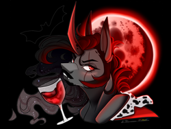 Size: 1600x1200 | Tagged: safe, artist:legendaryshadee, king sombra, pony, g4, blood moon, glass, moon, scar, solo, wine glass