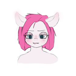 Size: 4000x4000 | Tagged: safe, artist:mclovin, pinkie pie, earth pony, pony, semi-anthro, g4, alternate hairstyle, bare shoulder portrait, bare shoulders, blushing, bust, concept art, fangs, female, mare, pinkamena diane pie, portrait, sketch, tongue out