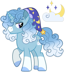 Size: 1479x1615 | Tagged: safe, artist:strawberry-spritz, oc, oc only, oc:starry night, pony, unicorn, base used, blue coat, blue hooves, coat markings, colored hooves, colored pinnae, commission, curly mane, curly tail, eye markings, facial markings, gradient mane, gradient tail, hat, hooves, horn, leg markings, lidded eyes, long mane, long mane male, looking back, male, male oc, nightcap, parent:oc:magic vision, parent:oc:stratus sky, parents:oc x oc, profile, purple eyes, raised hoof, show accurate, simple background, smiling, snip (coat marking), socks (coat markings), solo, stallion, stallion oc, tail, tail accessory, transparent background, unicorn horn, unicorn oc