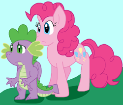 Size: 1170x992 | Tagged: safe, artist:cmara, pinkie pie, spike, dragon, earth pony, g4, female, male, outdoors