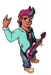 Size: 1005x1466 | Tagged: safe, artist:dragao_tecnologia, zipp storm, human, equestria girls, g4, g5, fanart, guitar, musical instrument, my little pony: cutie mark club, nonbinary, solo