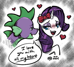 Size: 737x670 | Tagged: safe, artist:burning-heart-brony, rarity, spike, dragon, pony, g4, adult, adult spike, blushing, duo, female, male, older, older spike, open mouth, ship:sparity, shipping, straight